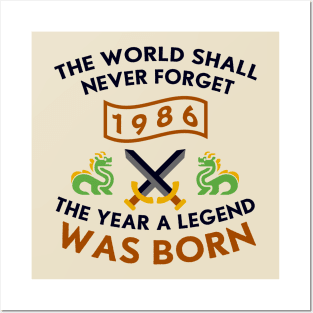 1986 The Year A Legend Was Born Dragons and Swords Design Posters and Art